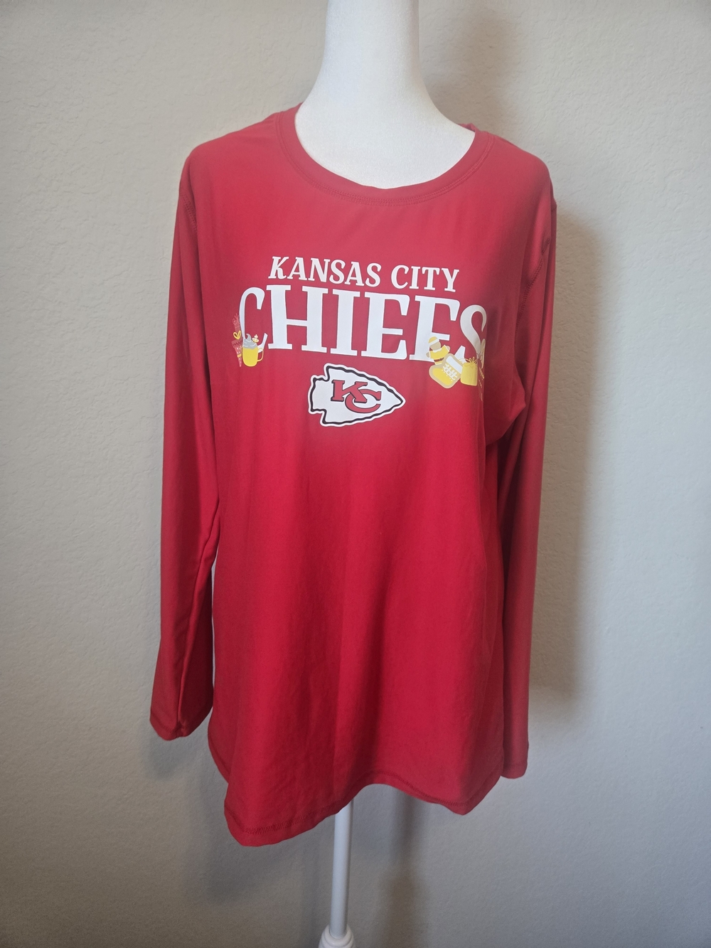 NFL Kansas City Chiefs Red Long Sleeve Tee with White Logo